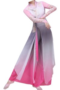Design classical performance costumes, elegant Chinese style folk dance costumes, kite dance umbrella dance fan dance performance costumes SKDO004